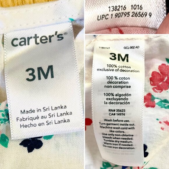 Carters Baby Girl Sleeveless Floral Romper Sz 3M Snap closure Lightweight - Picture 7 of 8